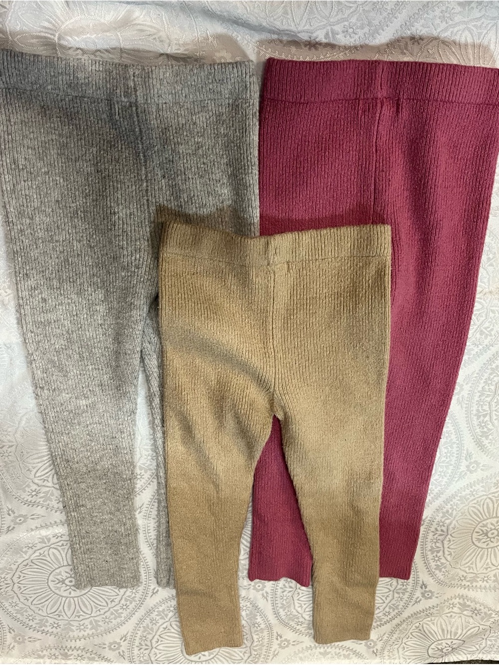 Cat & Jack Ribbed Knit Leggings - Gray, Tan & Berry